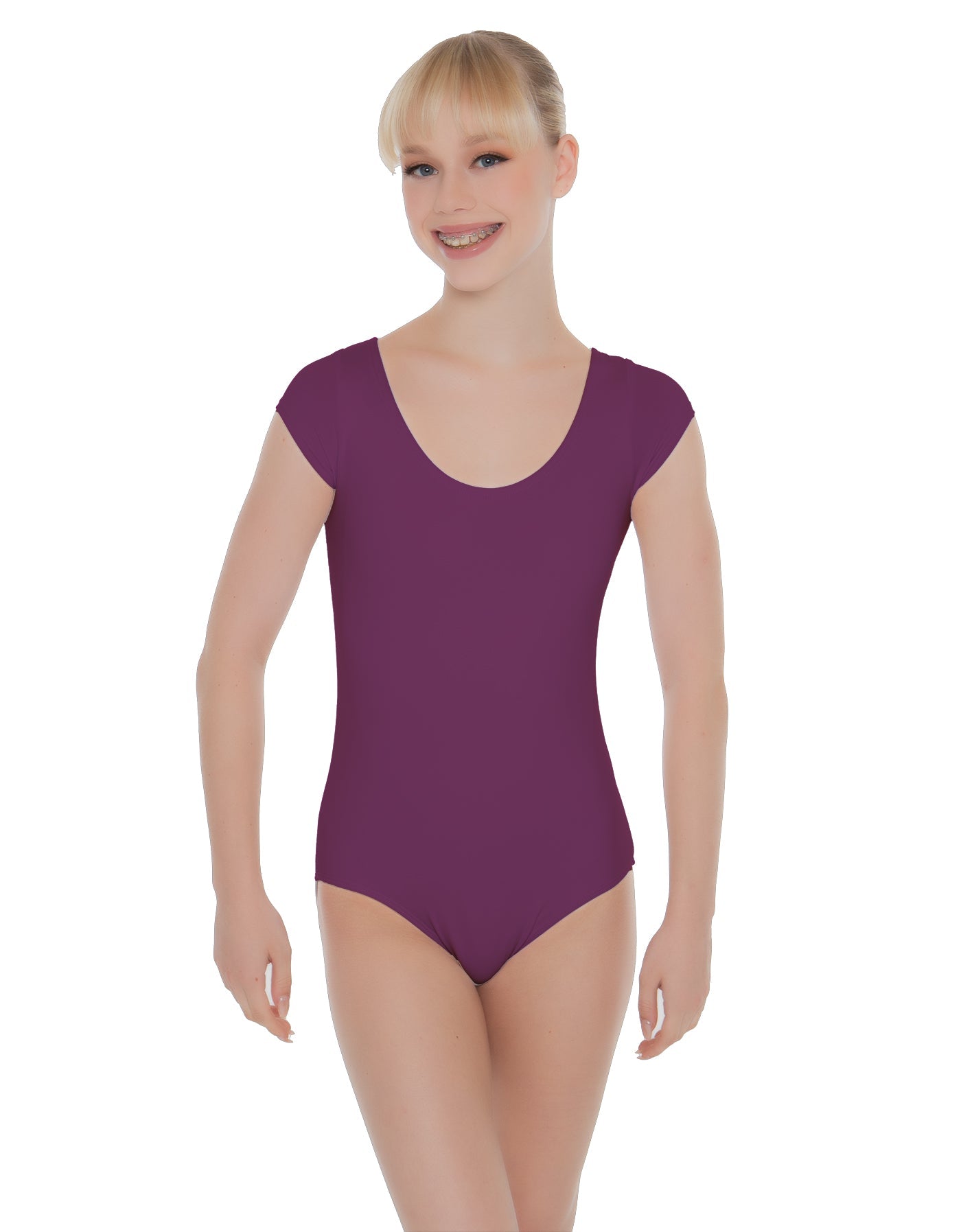 Solid Lycra Cap Sleeve Scoop Neck Open Back Leotard