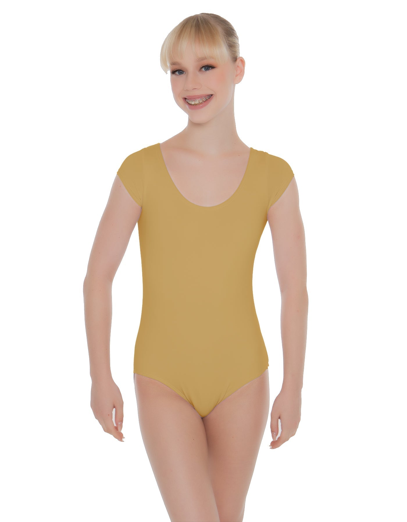Solid Lycra Cap Sleeve Scoop Neck Open Back Leotard