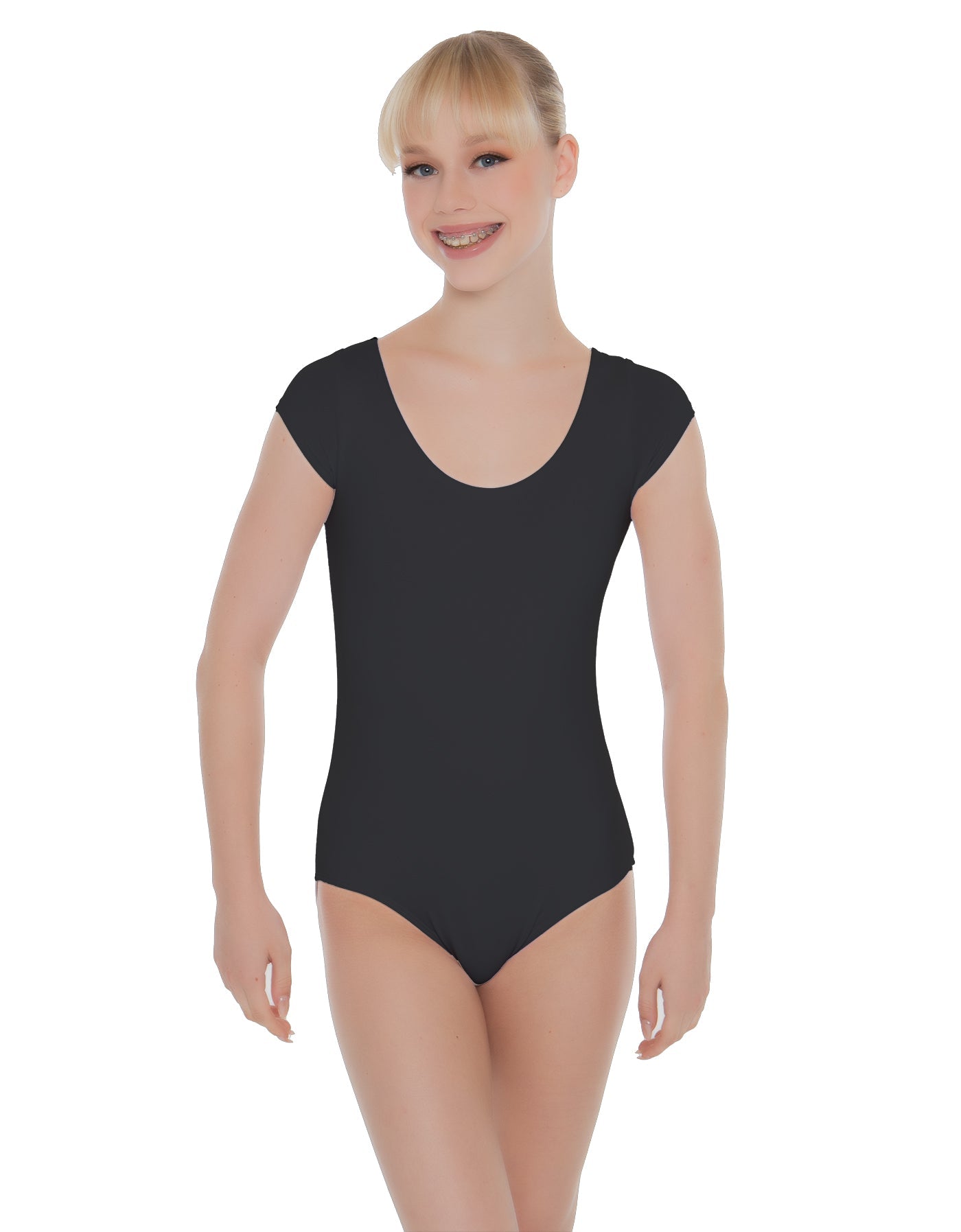 Solid Lycra Cap Sleeve Scoop Neck Open Back Leotard