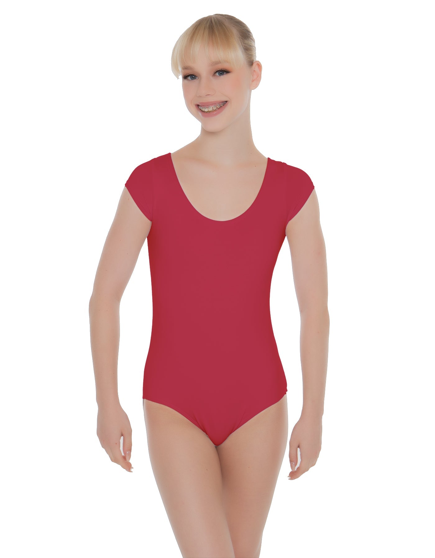 Solid Lycra Cap Sleeve Scoop Neck Open Back Leotard