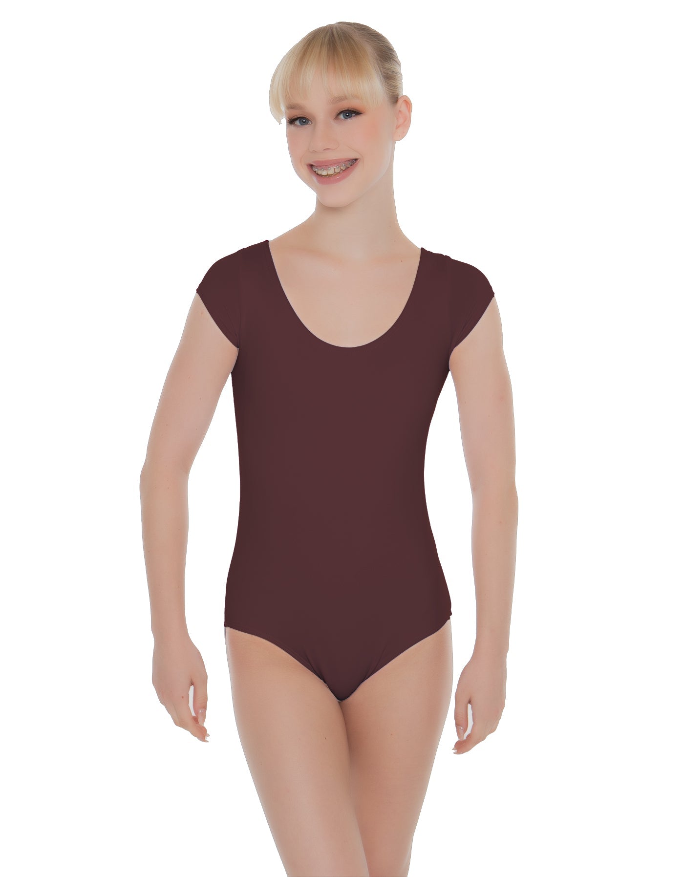 Solid Lycra Cap Sleeve Scoop Neck Open Back Leotard