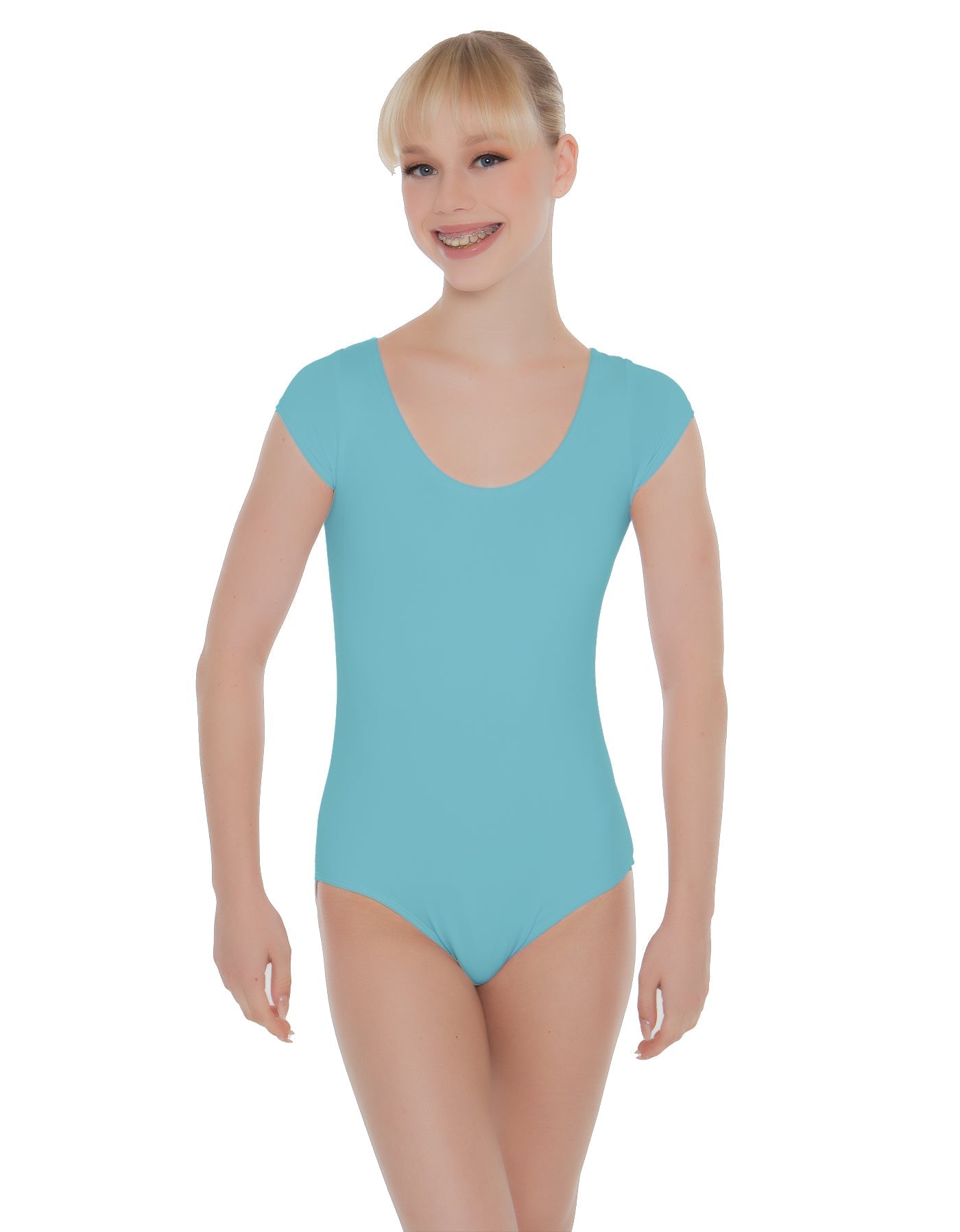 Solid Lycra Cap Sleeve Scoop Neck Open Back Leotard
