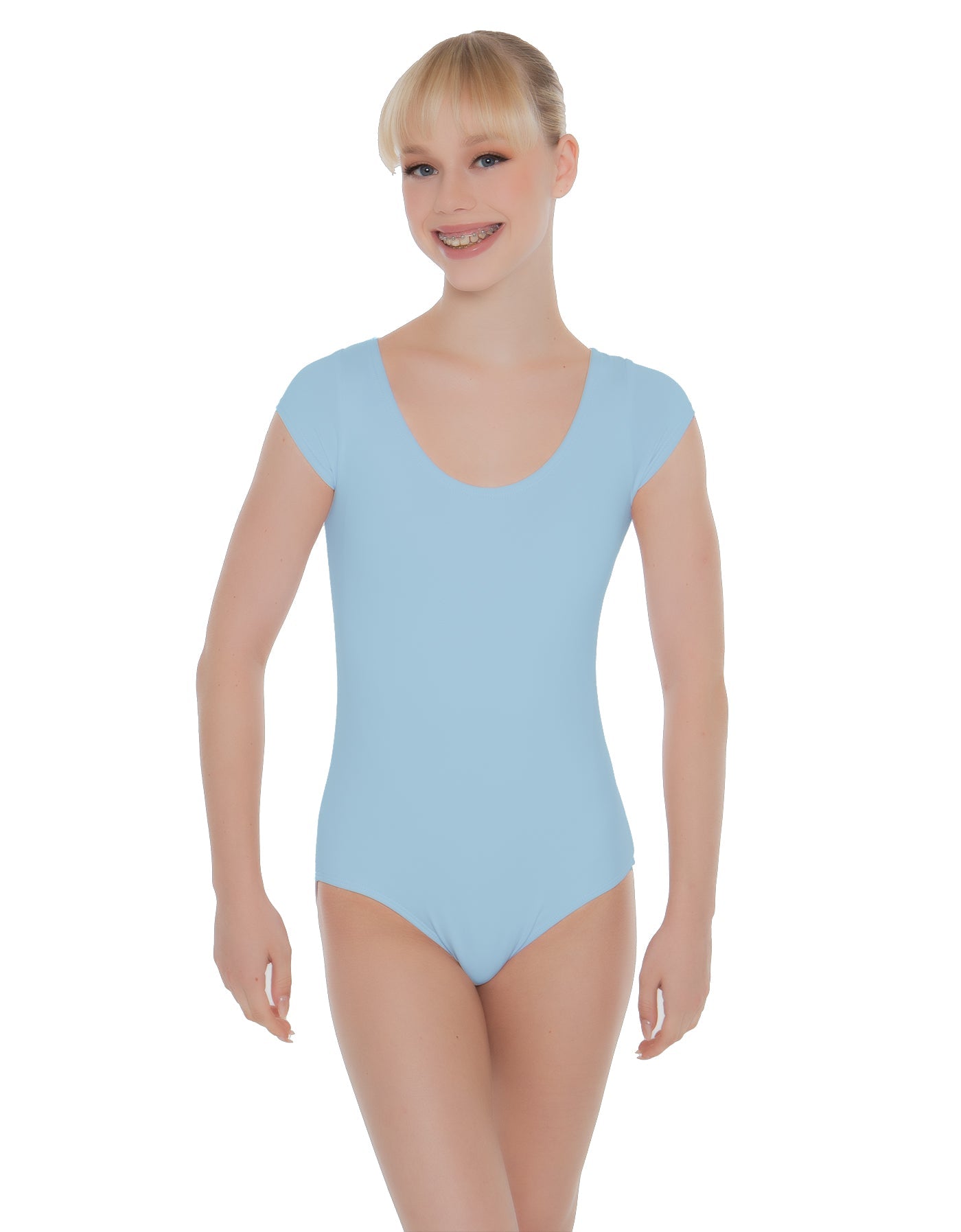 Solid Lycra Cap Sleeve Scoop Neck Open Back Leotard