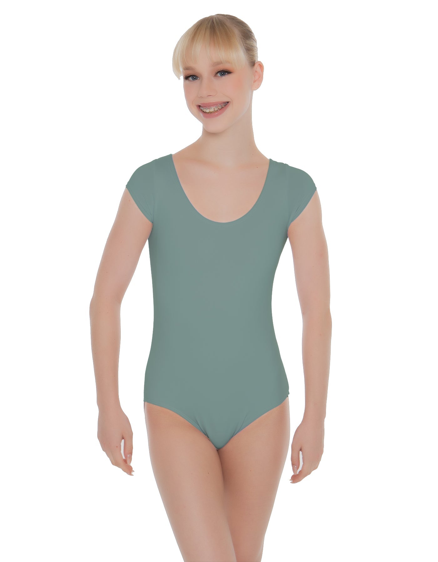Solid Lycra Cap Sleeve Scoop Neck Open Back Leotard