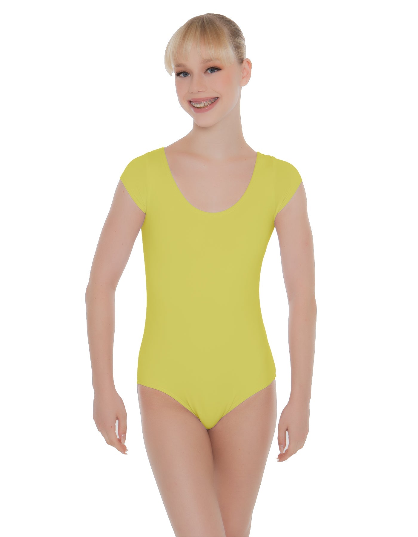 Solid Lycra Cap Sleeve Scoop Neck Open Back Leotard