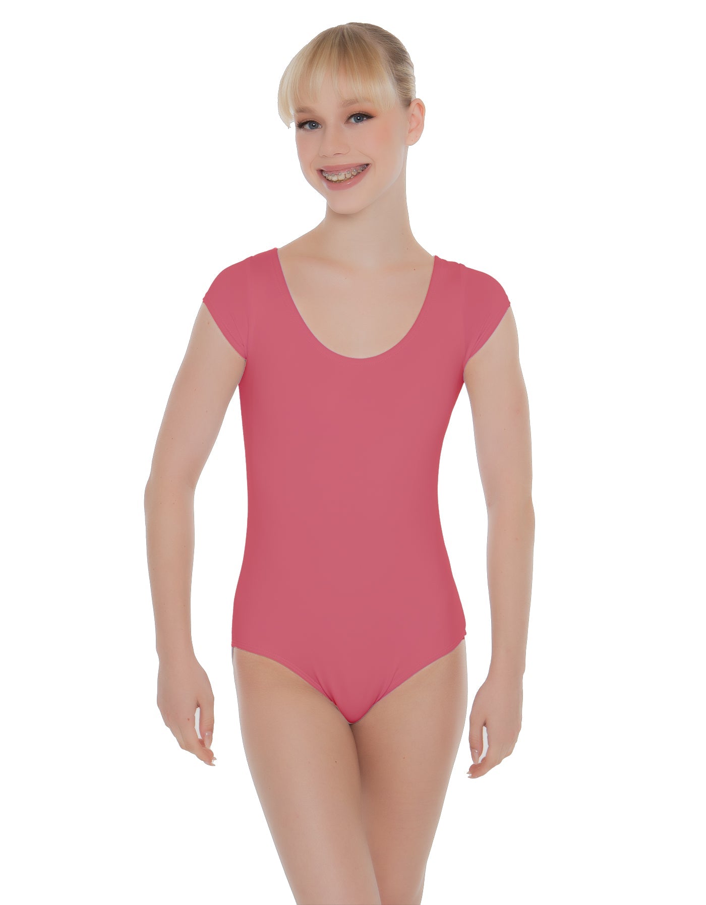 Solid Lycra Cap Sleeve Scoop Neck Open Back Leotard