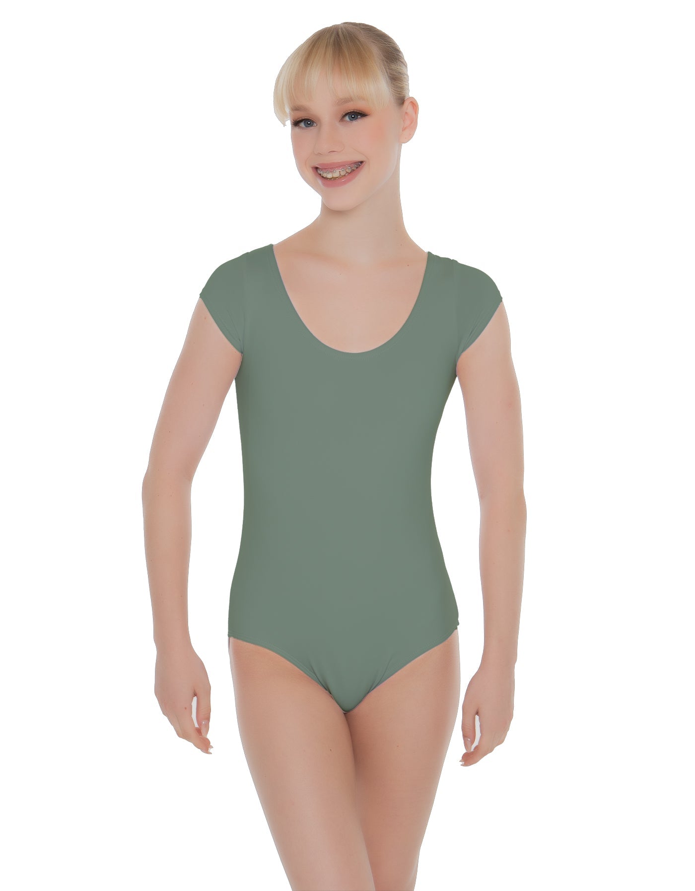 Solid Lycra Cap Sleeve Scoop Neck Open Back Leotard