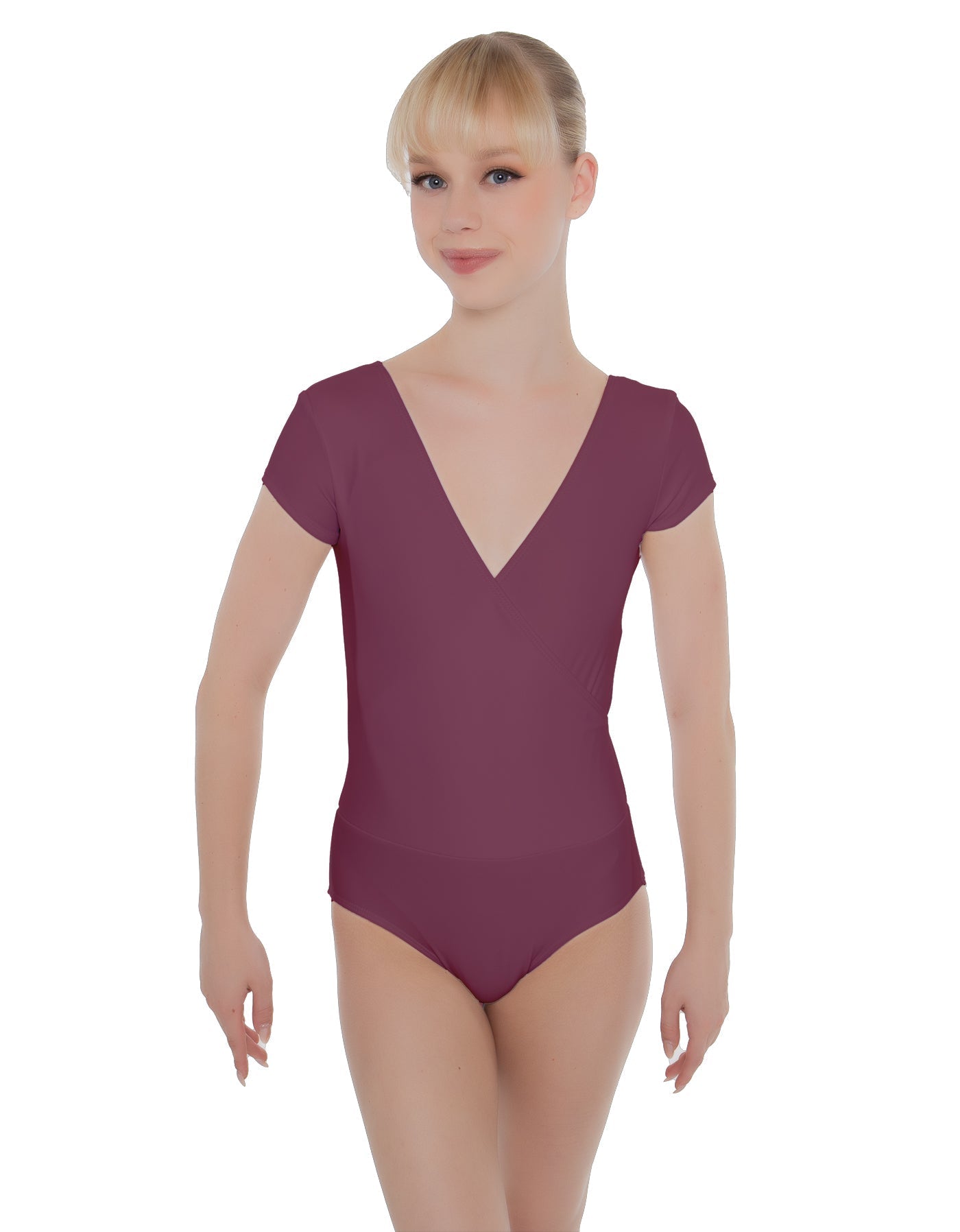 Solid Lycra Cap Sleeve Crossover Leotard