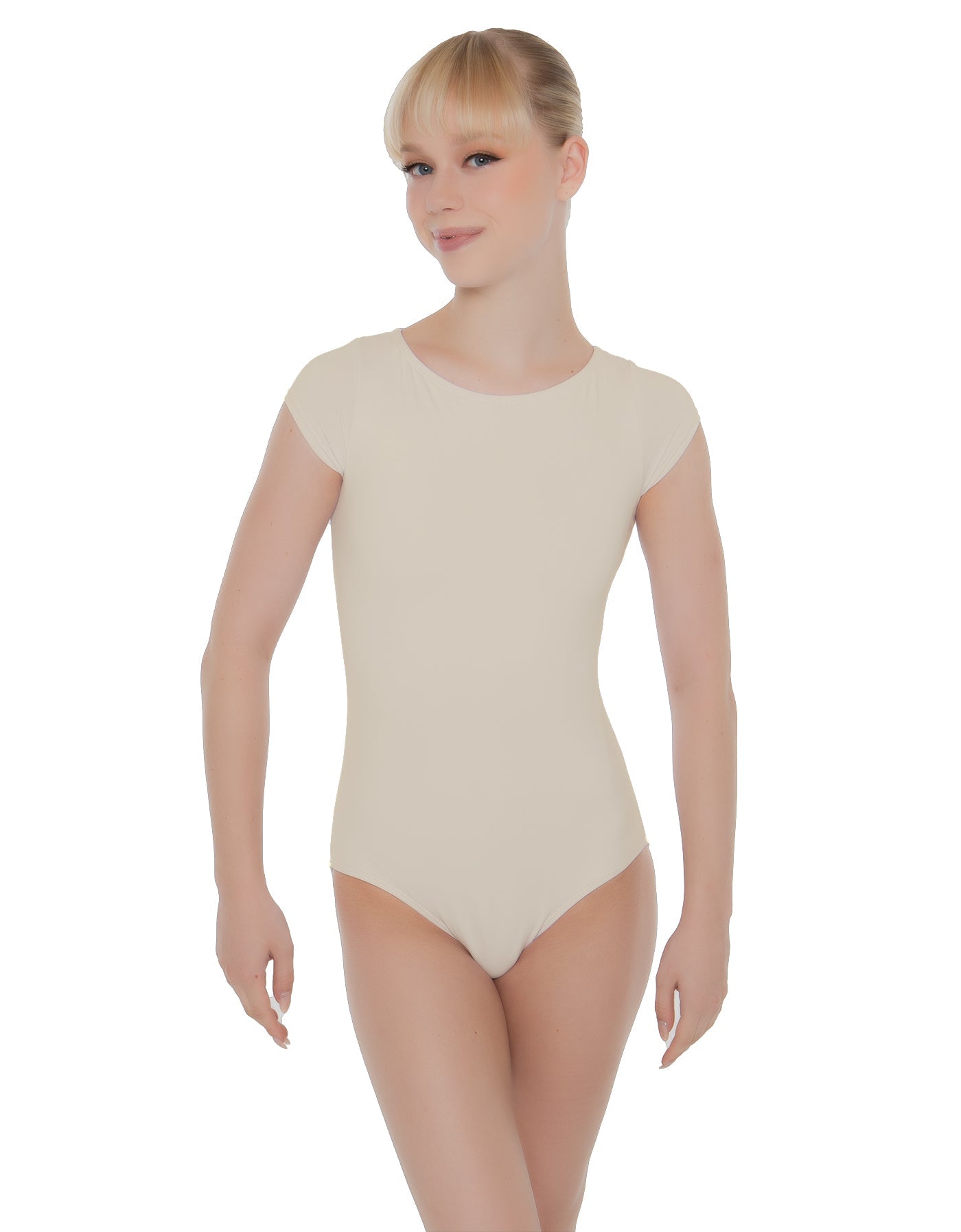 Solid Lycra Cap Sleeve Open Bow Back Leotard