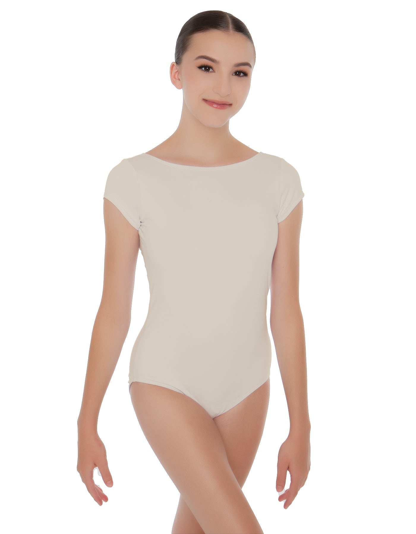 Solid Lycra Cap Sleeve Boatneck Open Back Leotard