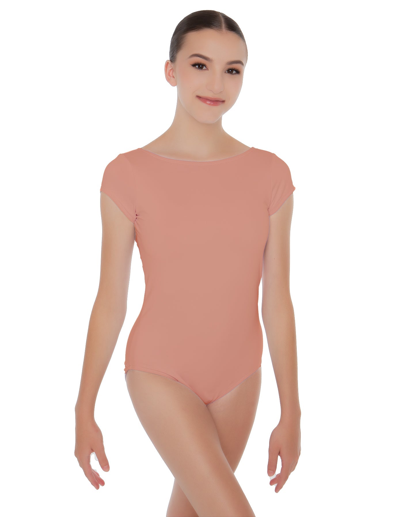 Solid Lycra Cap Sleeve Boatneck Open Back Leotard
