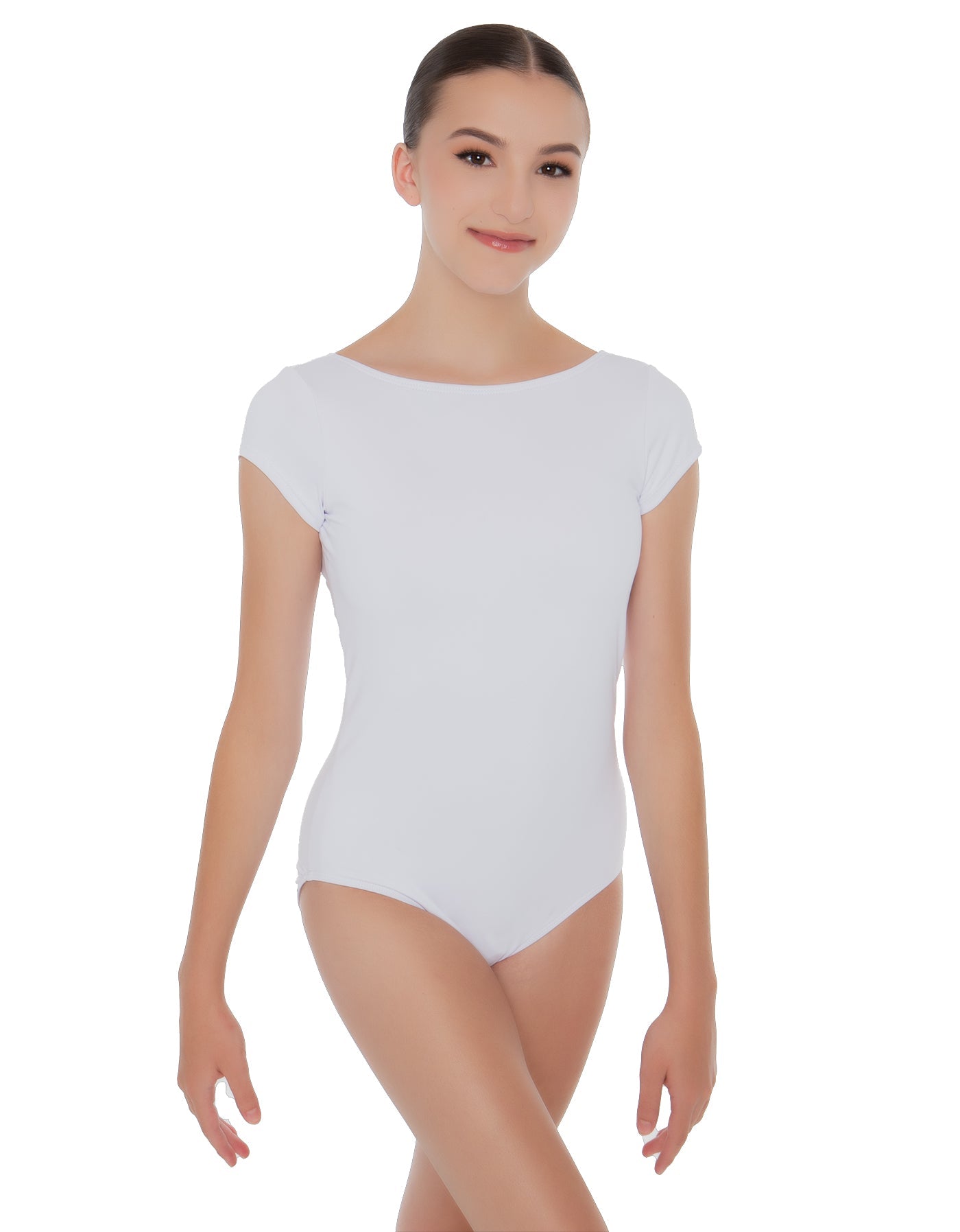 Solid Lycra Cap Sleeve Boatneck Open Back Leotard