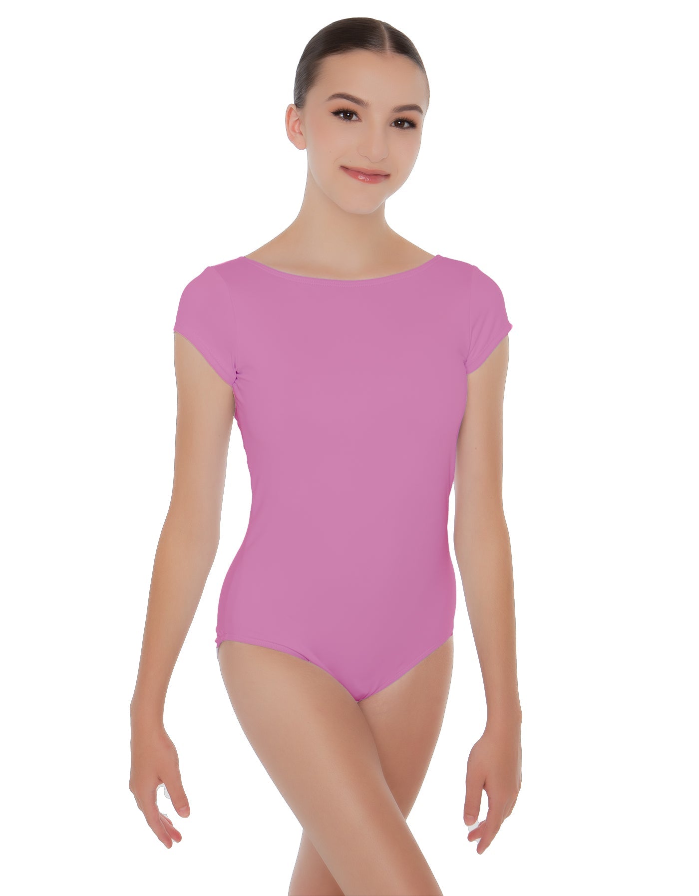 Solid Lycra Cap Sleeve Boatneck Open Back Leotard