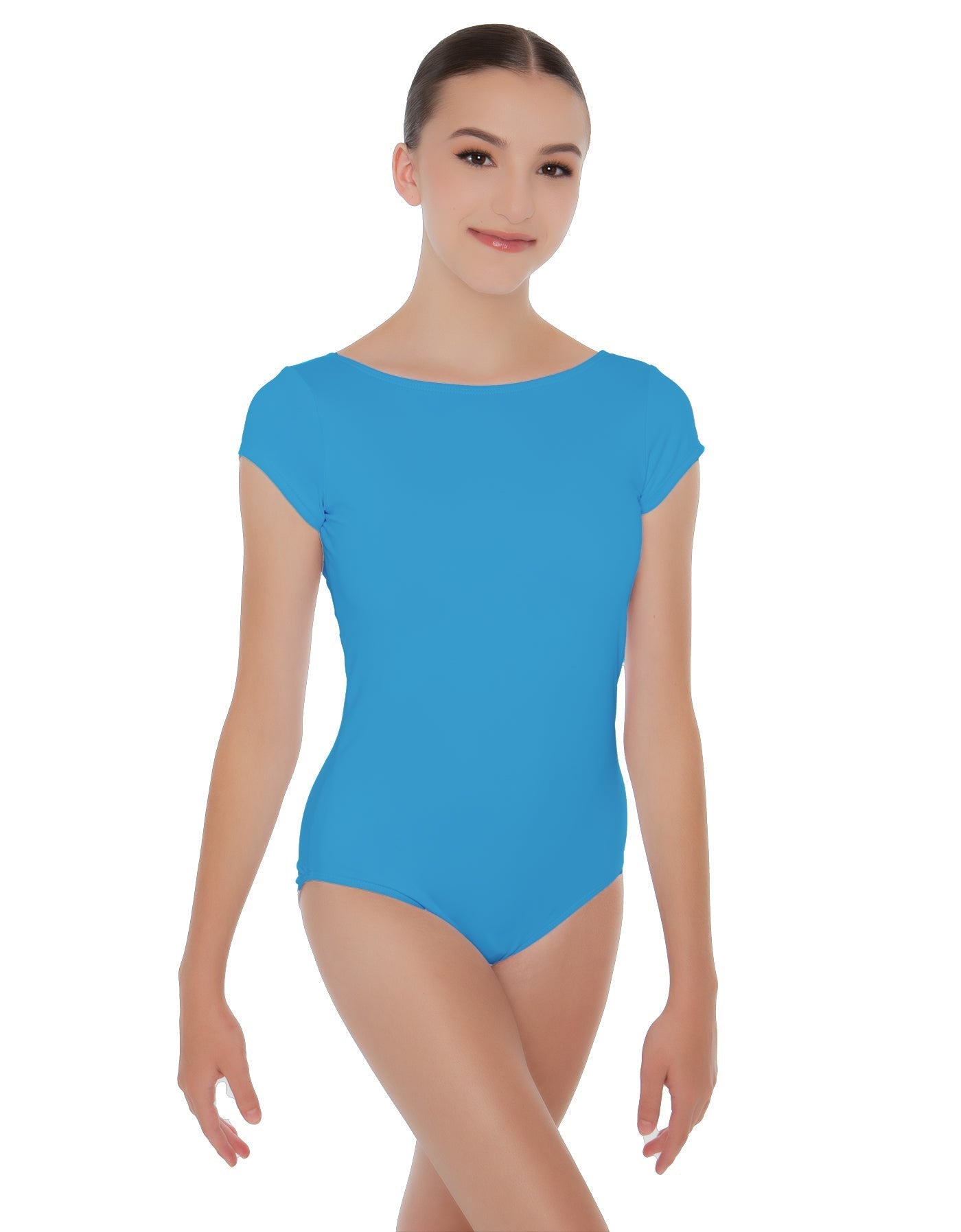 Solid Lycra Cap Sleeve Boatneck Open Back Leotard