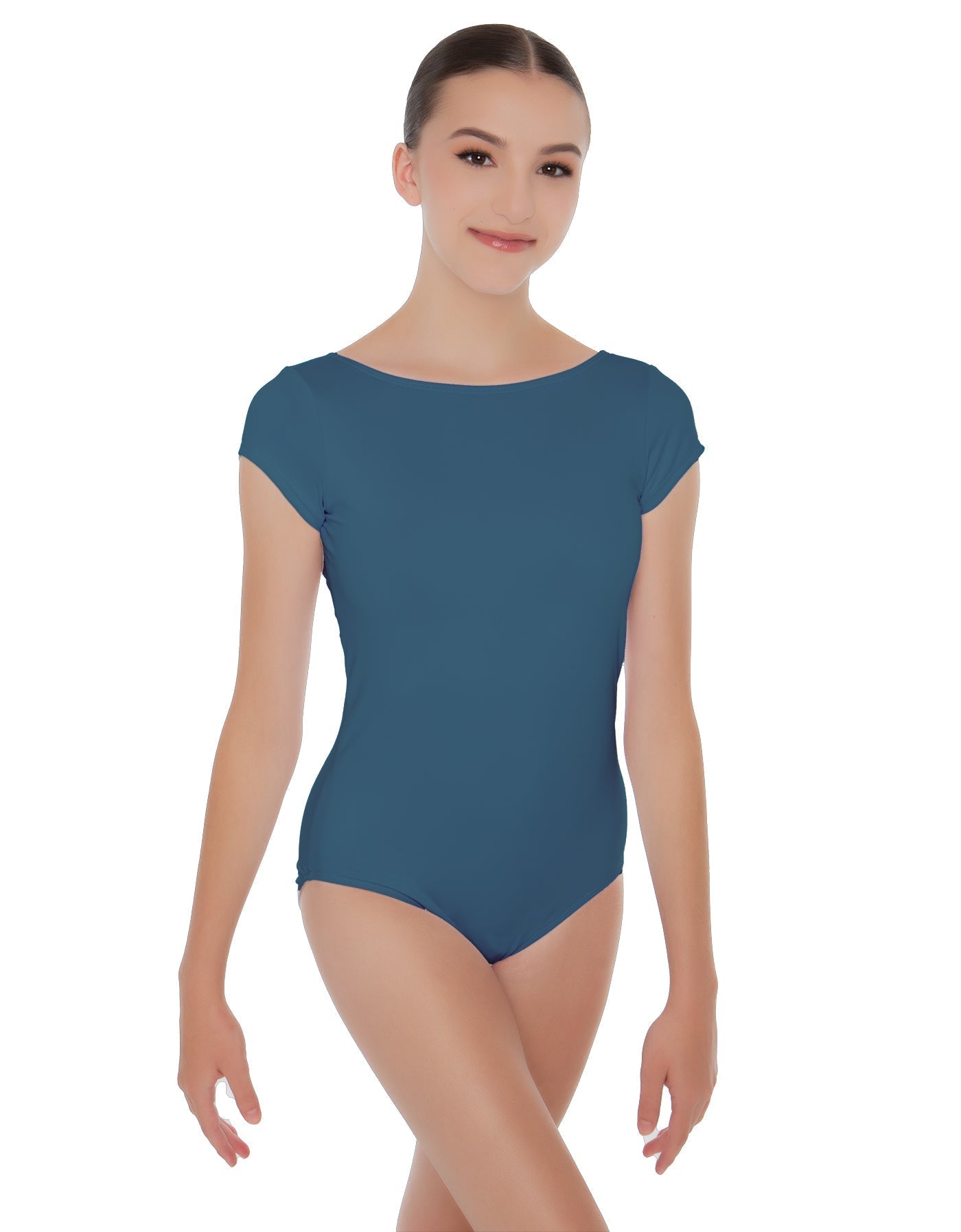 Solid Lycra Cap Sleeve Boatneck Open Back Leotard
