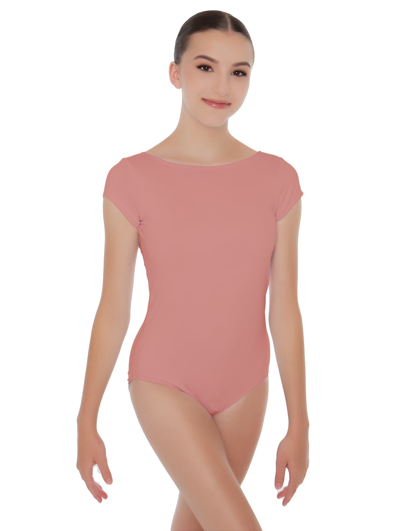 Solid Lycra Cap Sleeve Boatneck Open Back Leotard