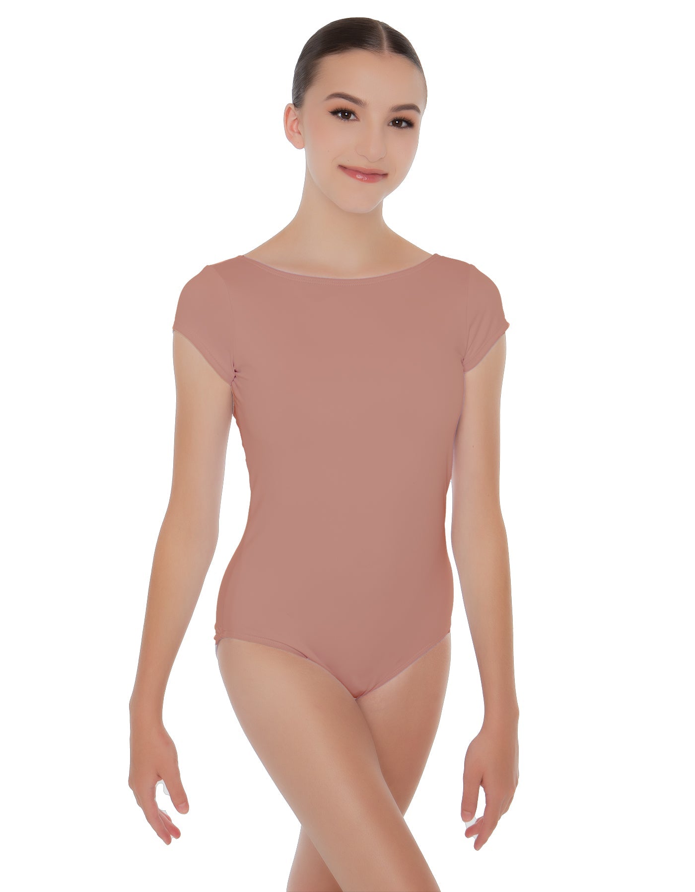 Solid Lycra Cap Sleeve Boatneck Open Back Leotard
