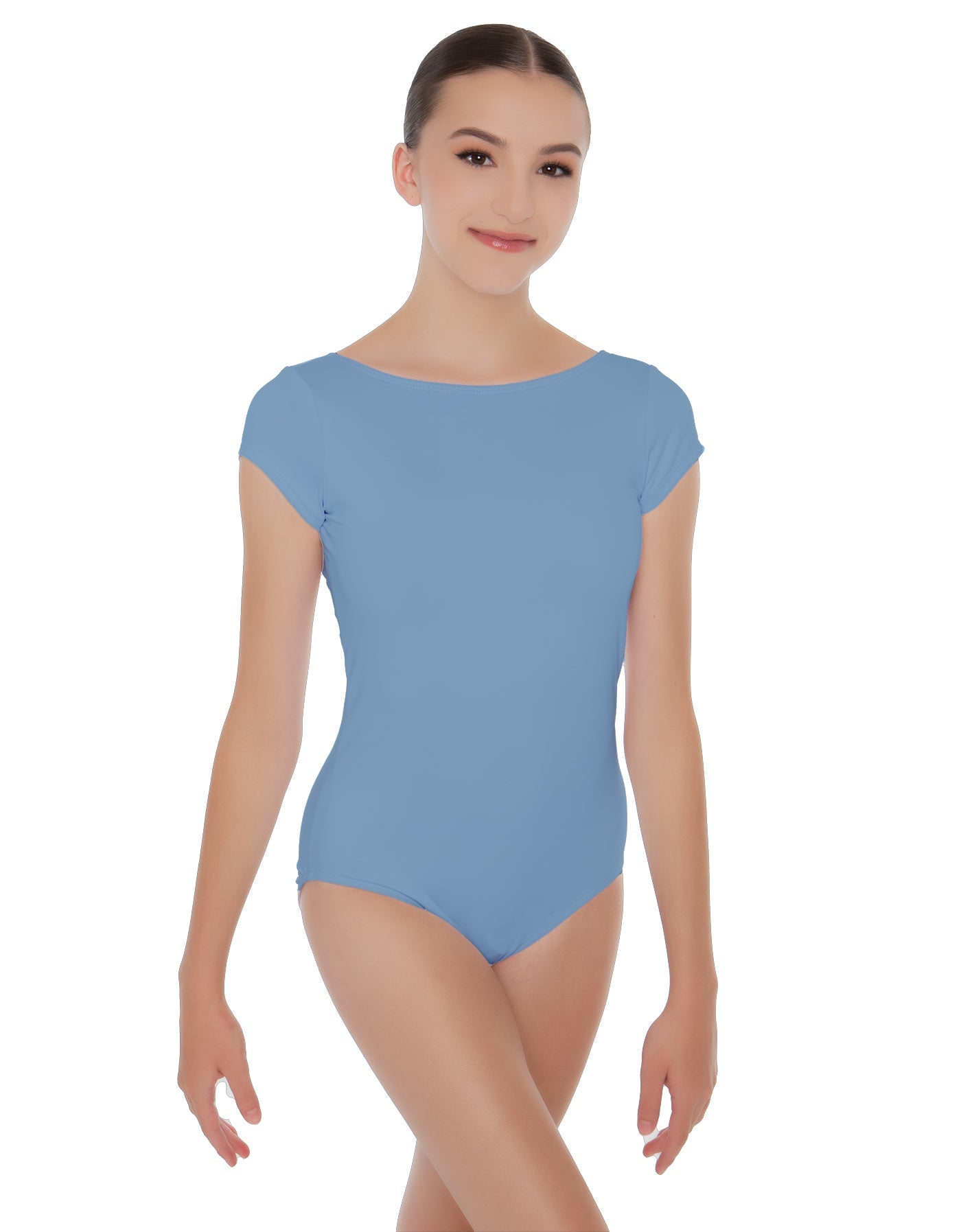 Solid Lycra Cap Sleeve Boatneck Open Back Leotard
