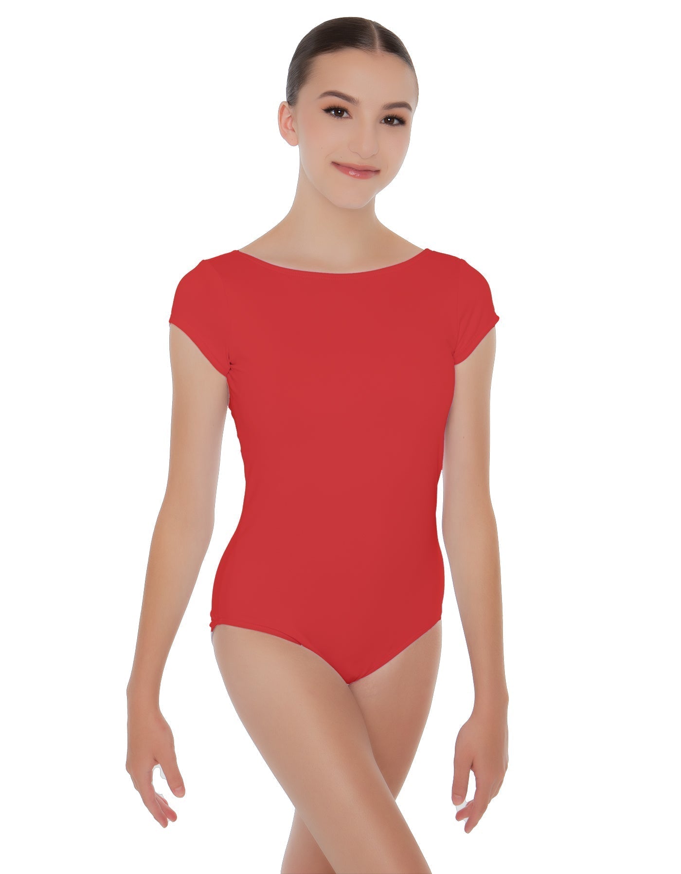 Solid Lycra Cap Sleeve Boatneck Open Back Leotard