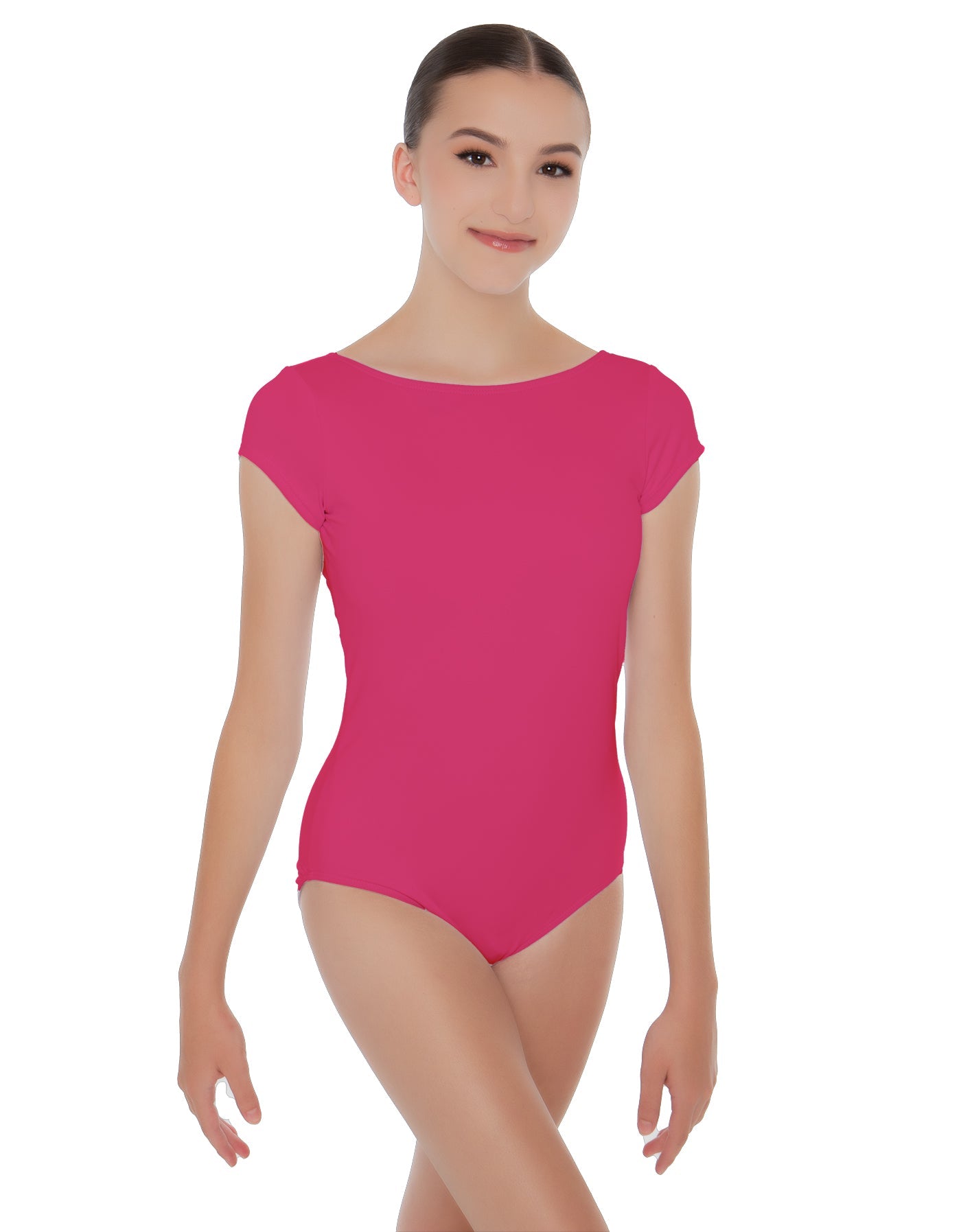 Solid Lycra Cap Sleeve Boatneck Open Back Leotard