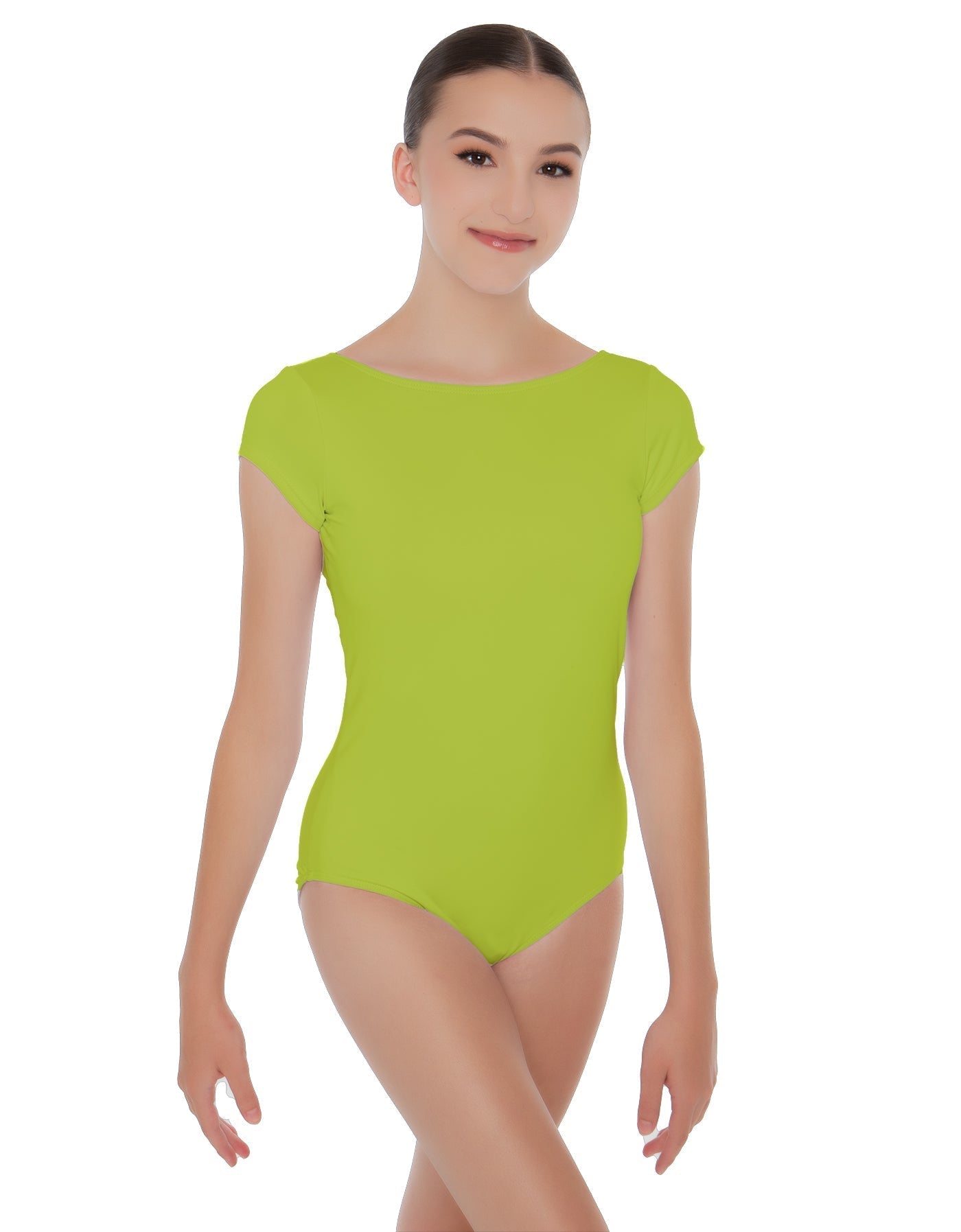 Solid Lycra Cap Sleeve Boatneck Open Back Leotard