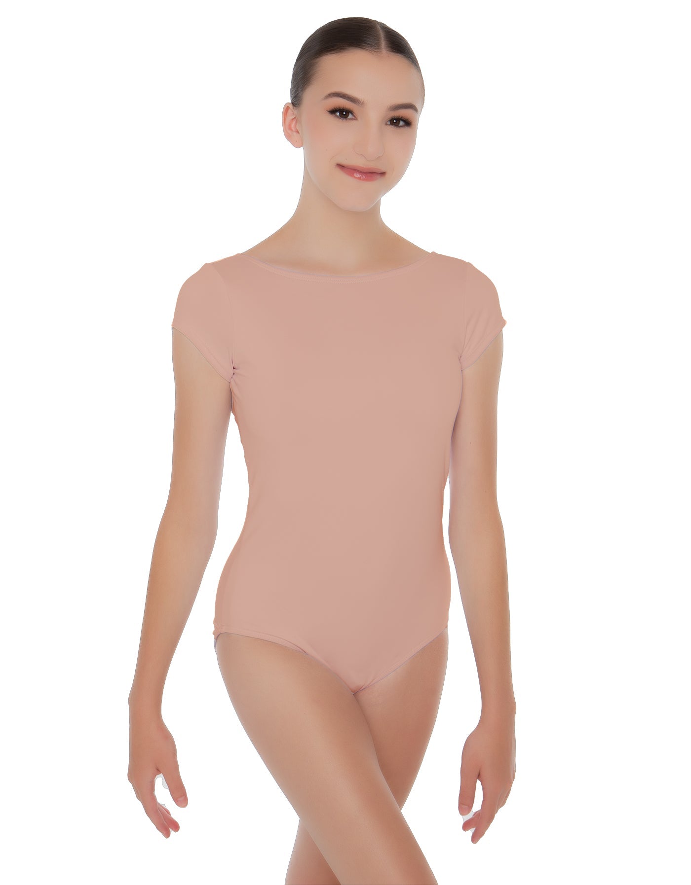 Solid Lycra Cap Sleeve Boatneck Open Back Leotard
