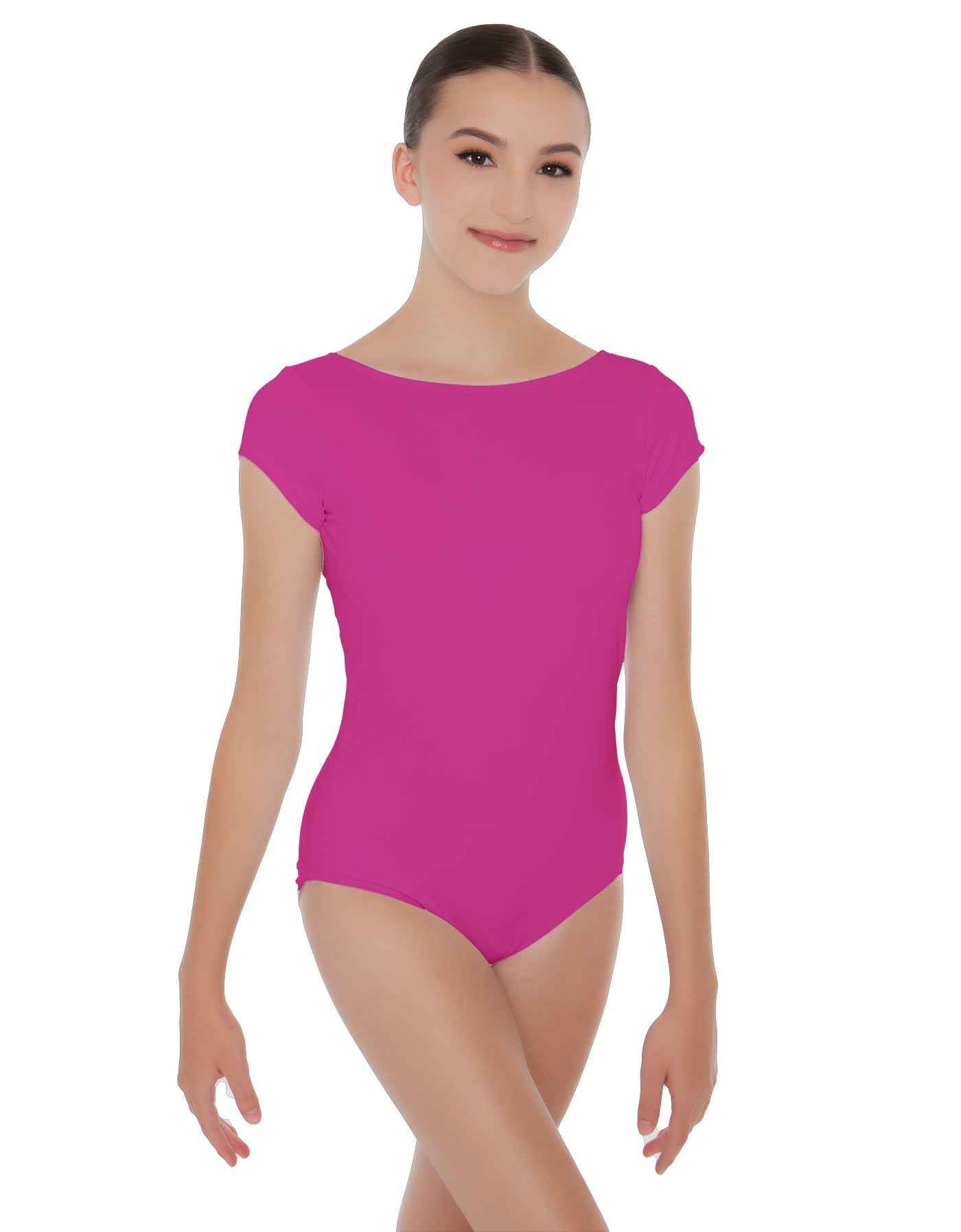 Solid Lycra Cap Sleeve Boatneck Open Back Leotard