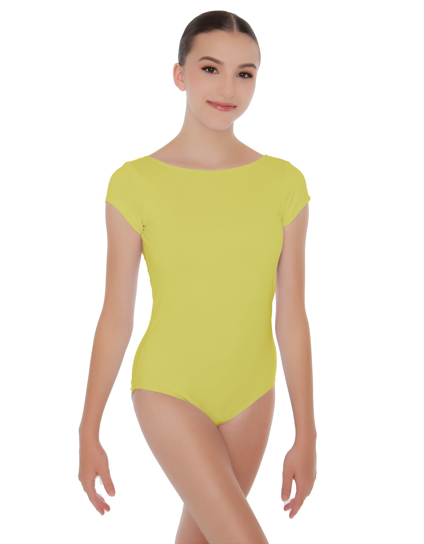 Solid Lycra Cap Sleeve Boatneck Open Back Leotard