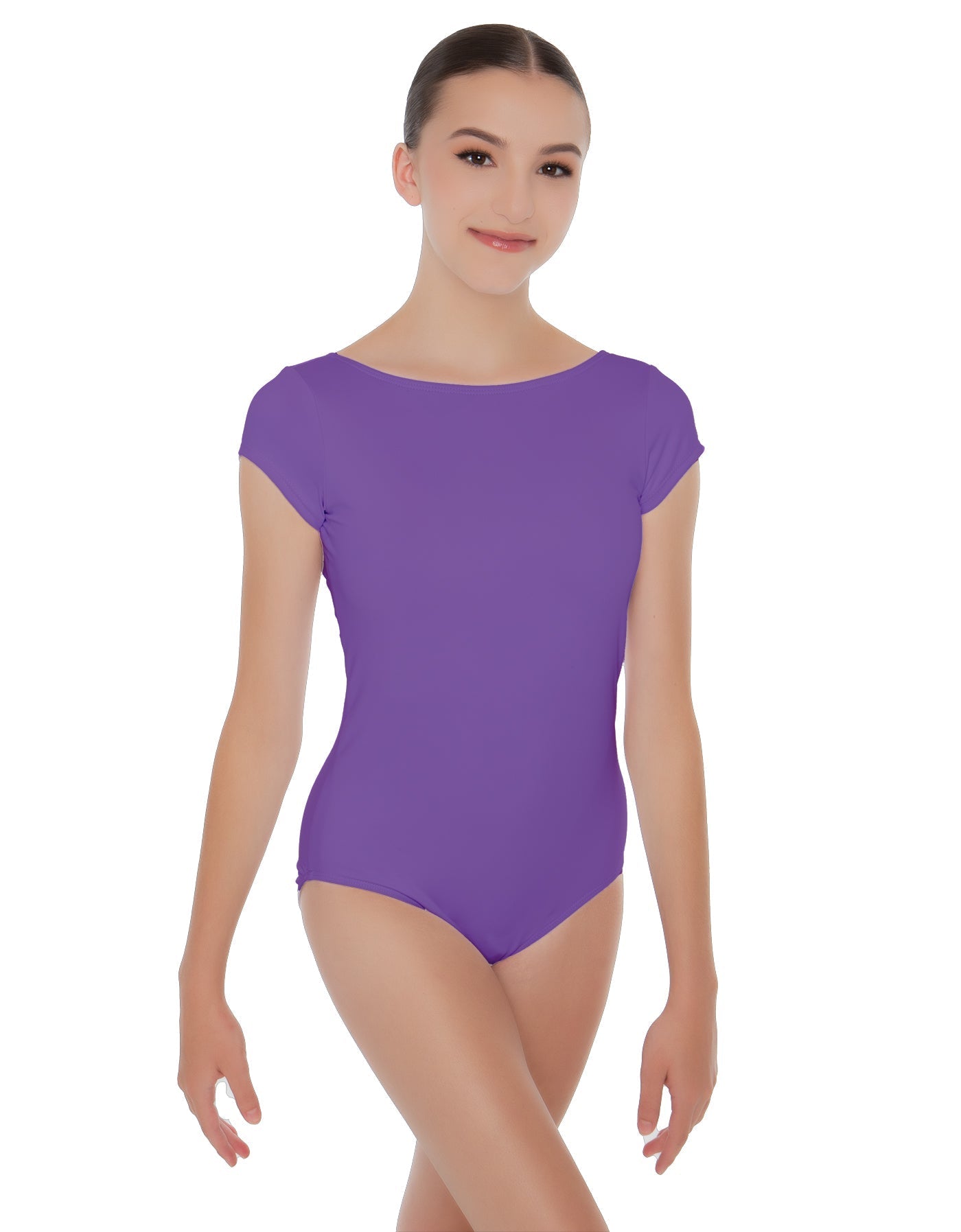 Solid Lycra Cap Sleeve Boatneck Open Back Leotard