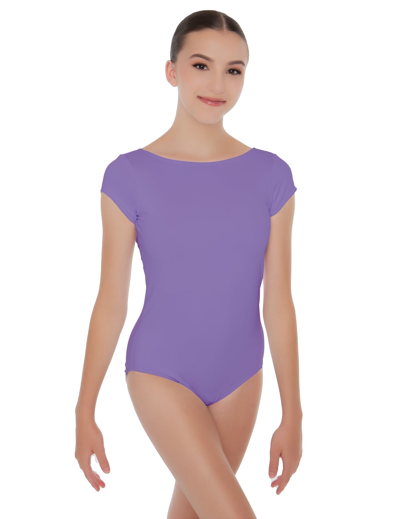 Solid Lycra Cap Sleeve Boatneck Open Back Leotard