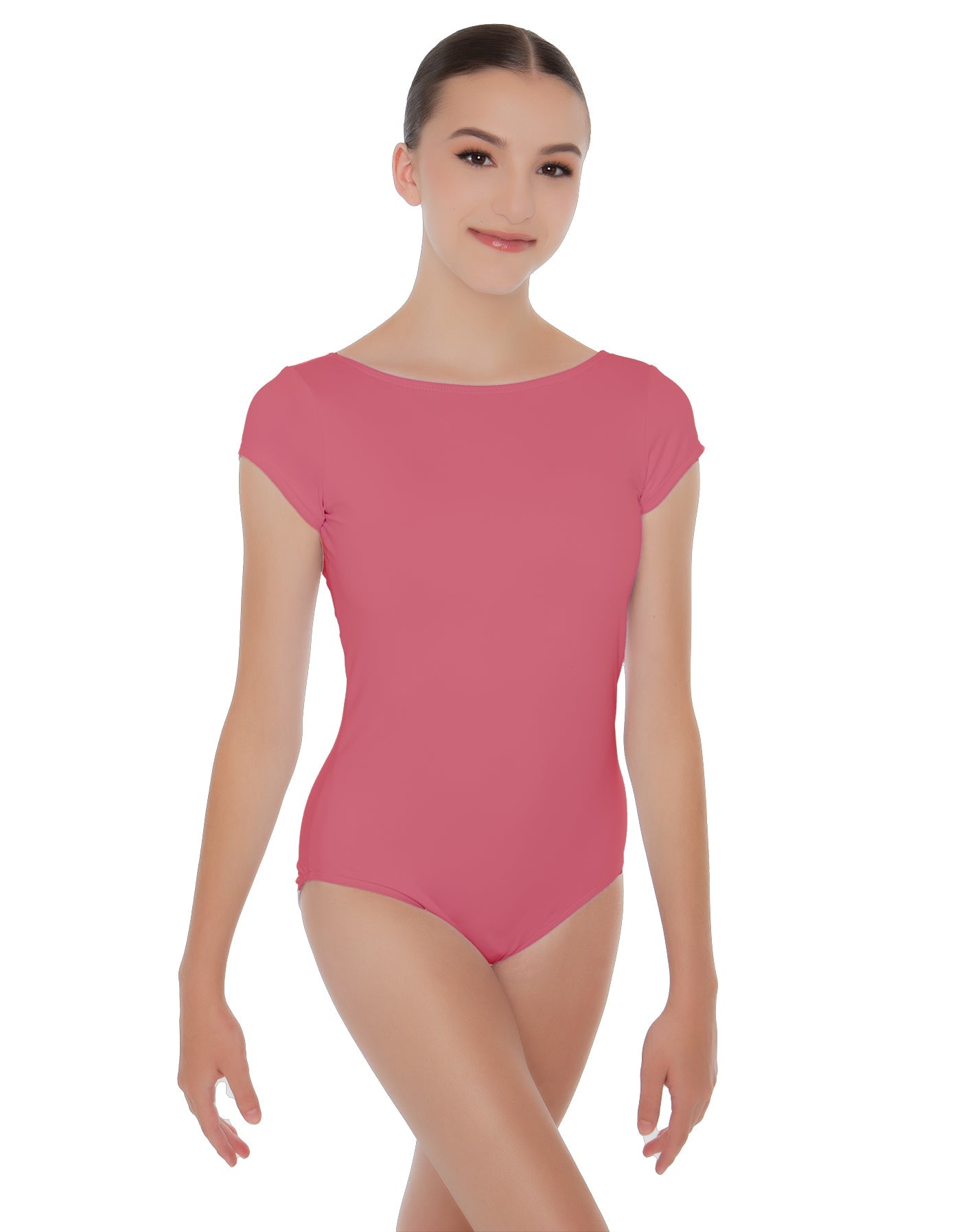 Solid Lycra Cap Sleeve Boatneck Open Back Leotard
