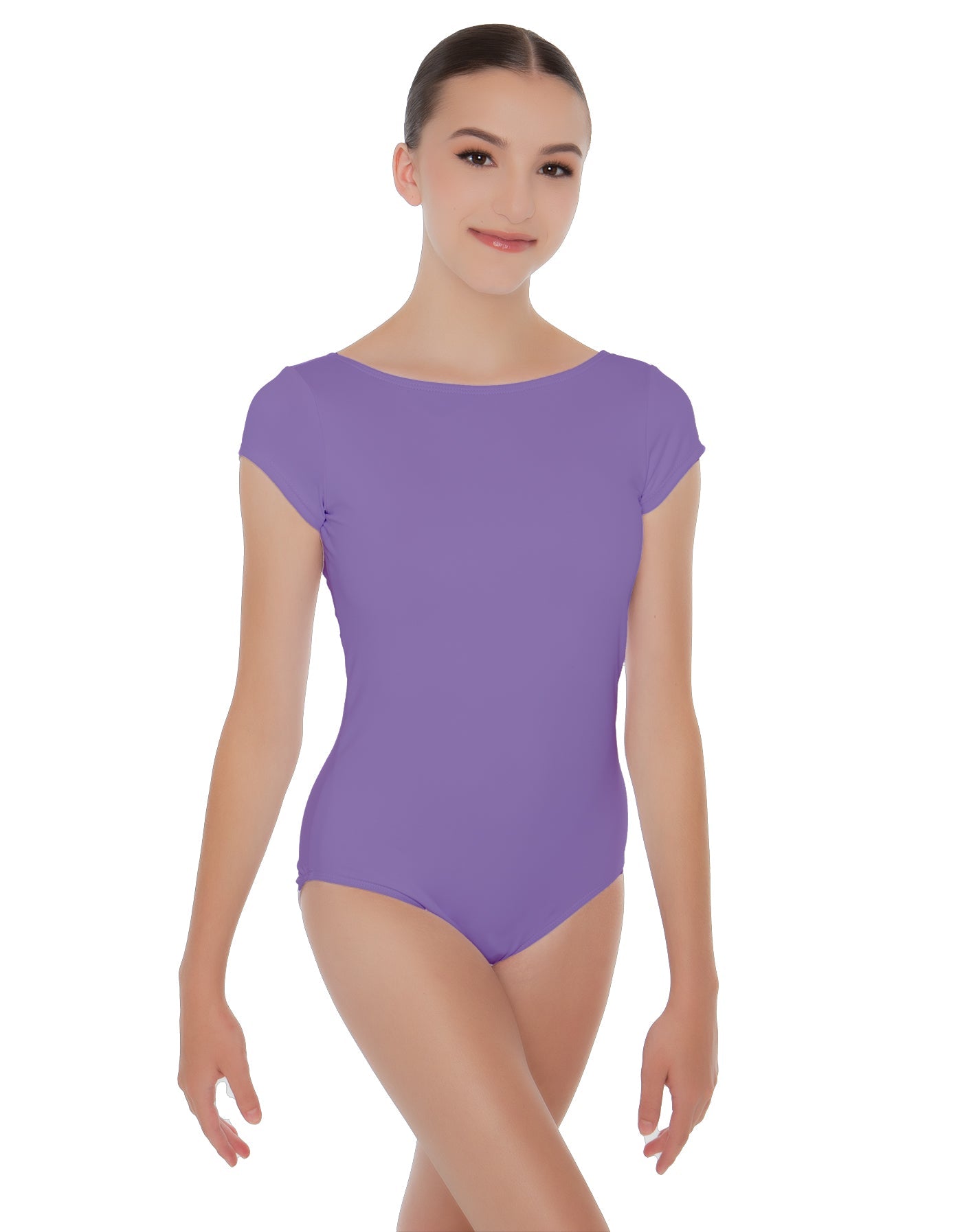 Solid Lycra Cap Sleeve Boatneck Open Back Leotard