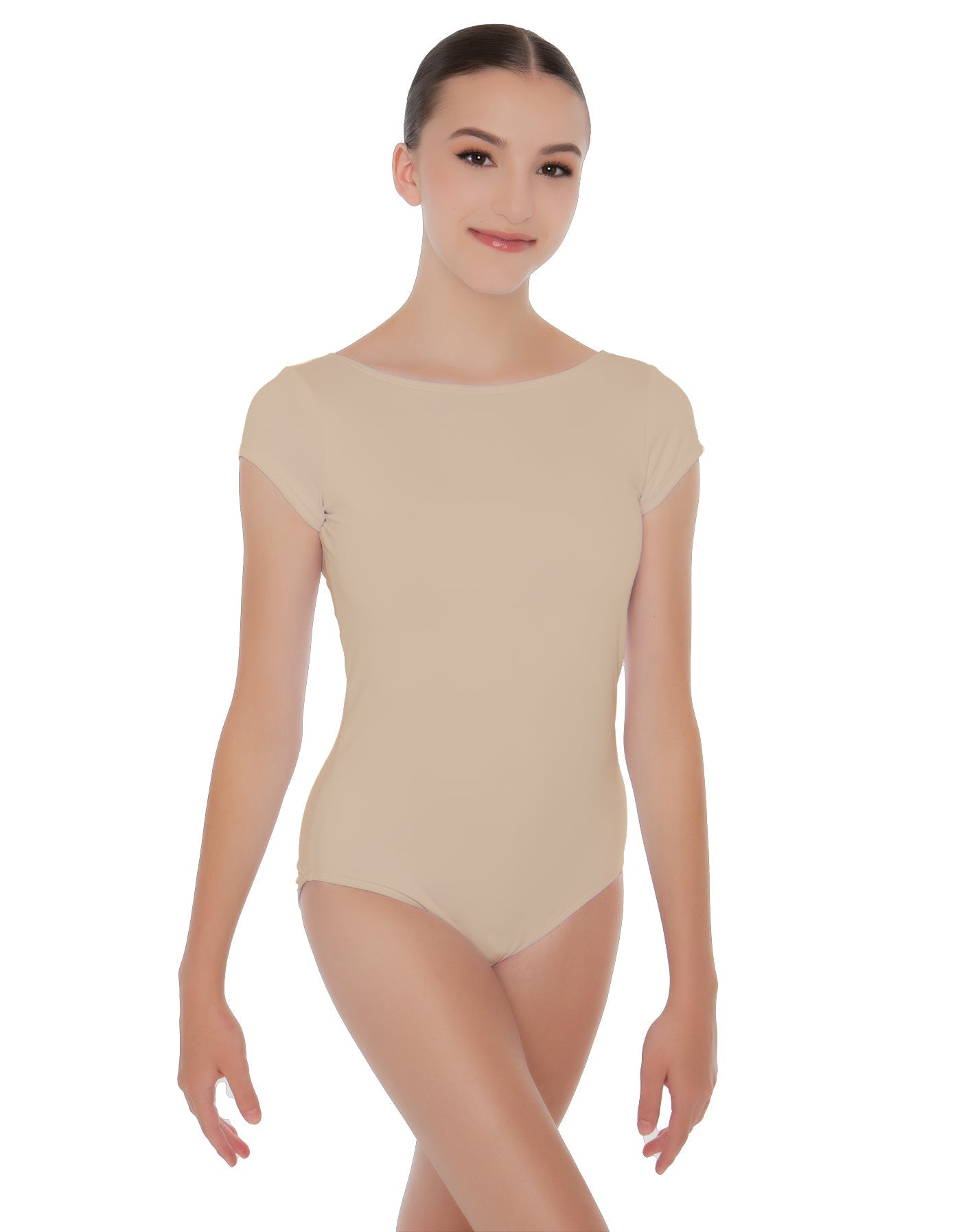 Solid Lycra Cap Sleeve Boatneck Open Back Leotard