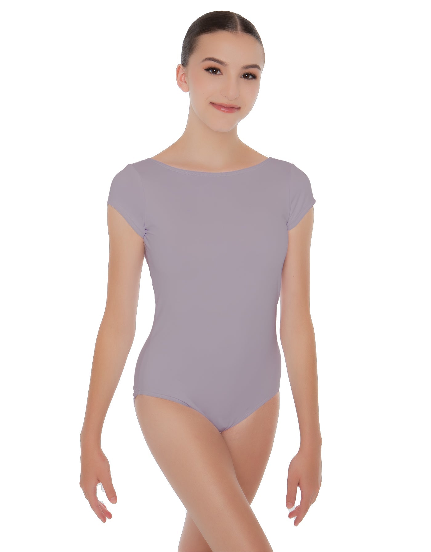 Solid Lycra Cap Sleeve Boatneck Open Back Leotard
