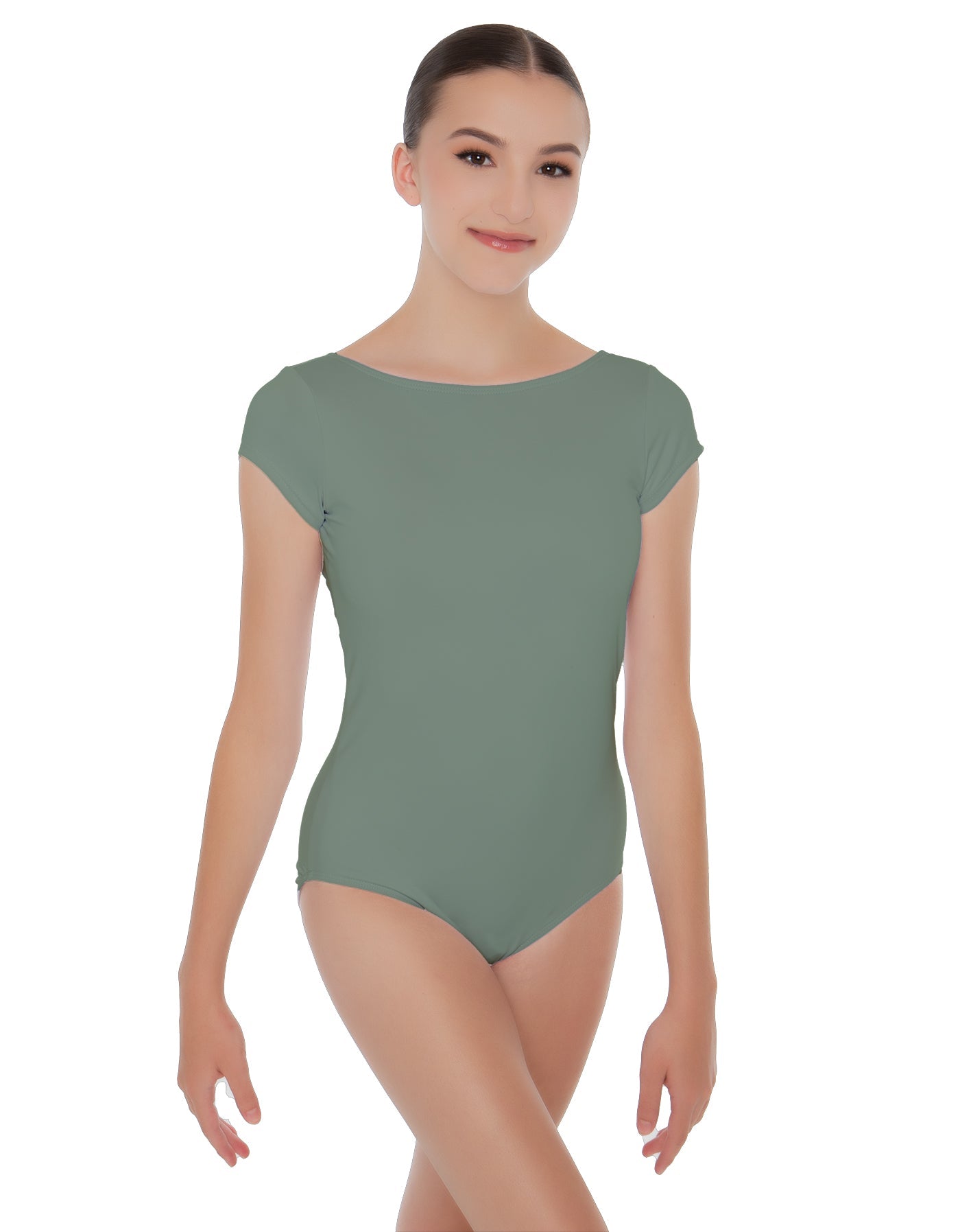 Solid Lycra Cap Sleeve Boatneck Open Back Leotard