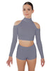 Solid Lycra LS TNeck Keyhole Cold Shoulder Crop Top