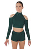 Solid Lycra LS TNeck Keyhole Cold Shoulder Crop Top