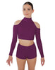 Solid Lycra LS TNeck Keyhole Cold Shoulder Crop Top