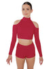Solid Lycra LS TNeck Keyhole Cold Shoulder Crop Top