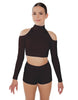 Solid Lycra LS TNeck Keyhole Cold Shoulder Crop Top
