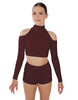 Solid Lycra LS TNeck Keyhole Cold Shoulder Crop Top