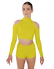 Solid Lycra LS TNeck Keyhole Cold Shoulder Crop Top