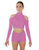 Solid Lycra LS TNeck Keyhole Cold Shoulder Crop Top