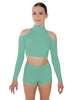Solid Lycra LS TNeck Keyhole Cold Shoulder Crop Top