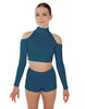 Solid Lycra LS TNeck Keyhole Cold Shoulder Crop Top