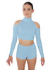 Solid Lycra LS TNeck Keyhole Cold Shoulder Crop Top