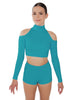 Solid Lycra LS TNeck Keyhole Cold Shoulder Crop Top