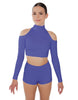 Solid Lycra LS TNeck Keyhole Cold Shoulder Crop Top
