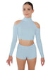 Solid Lycra LS TNeck Keyhole Cold Shoulder Crop Top