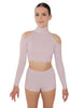 Solid Lycra LS TNeck Keyhole Cold Shoulder Crop Top